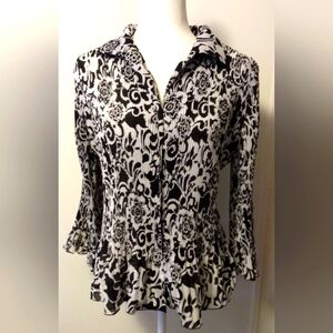 Covington Button Up Paisley Floral Blouse Women's Size L